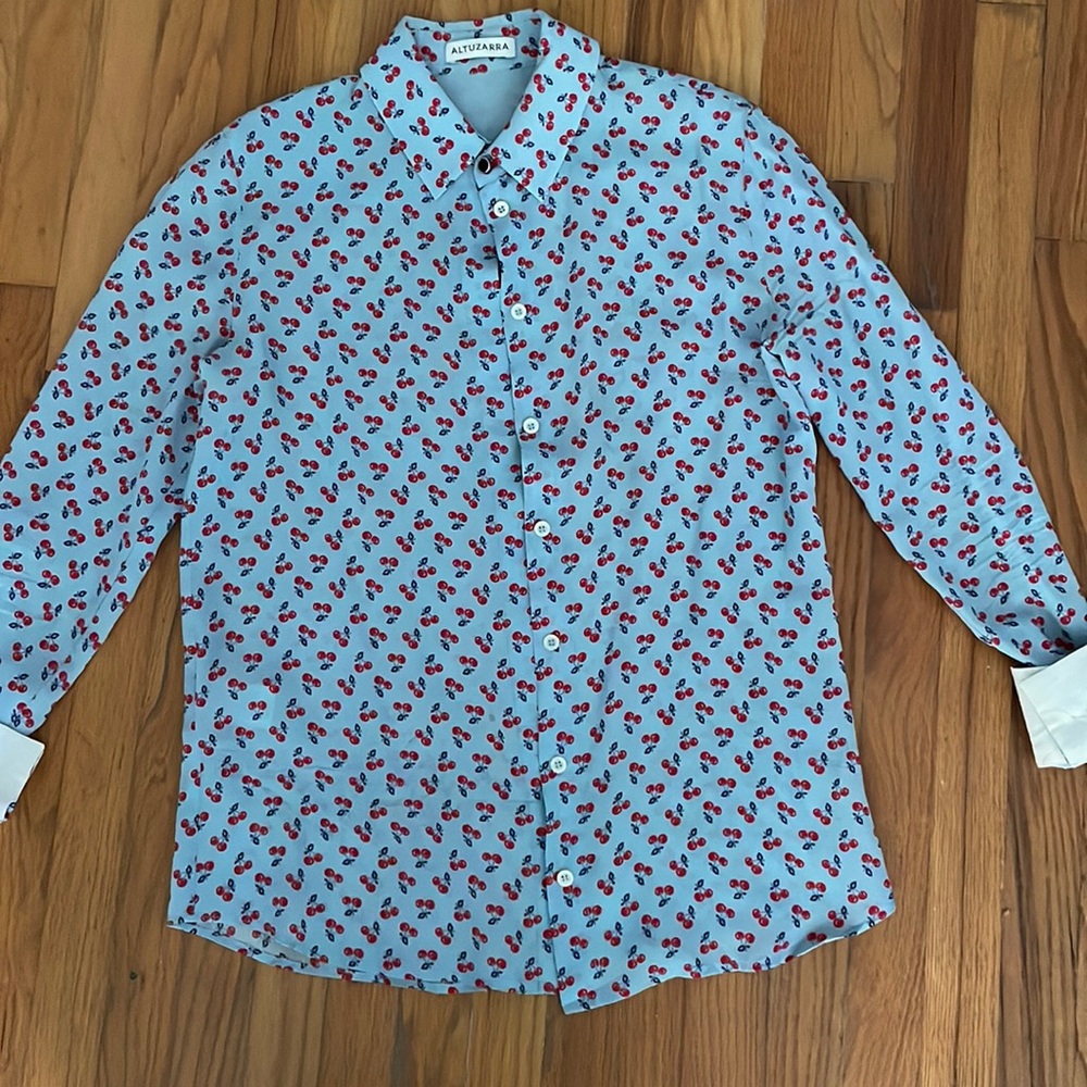 Altuzarra silk button down shirt blouse size M cherries print